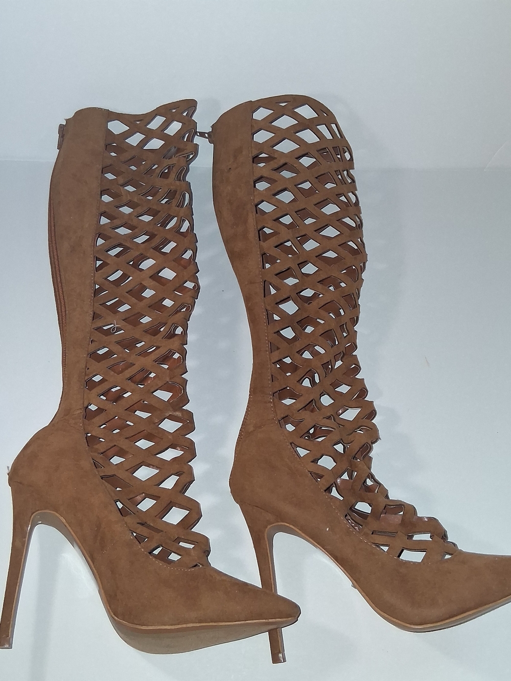 SHOE REPUBLIC LA Brown Cutout Knee-High Stiletto Heels - Women Size 6.5